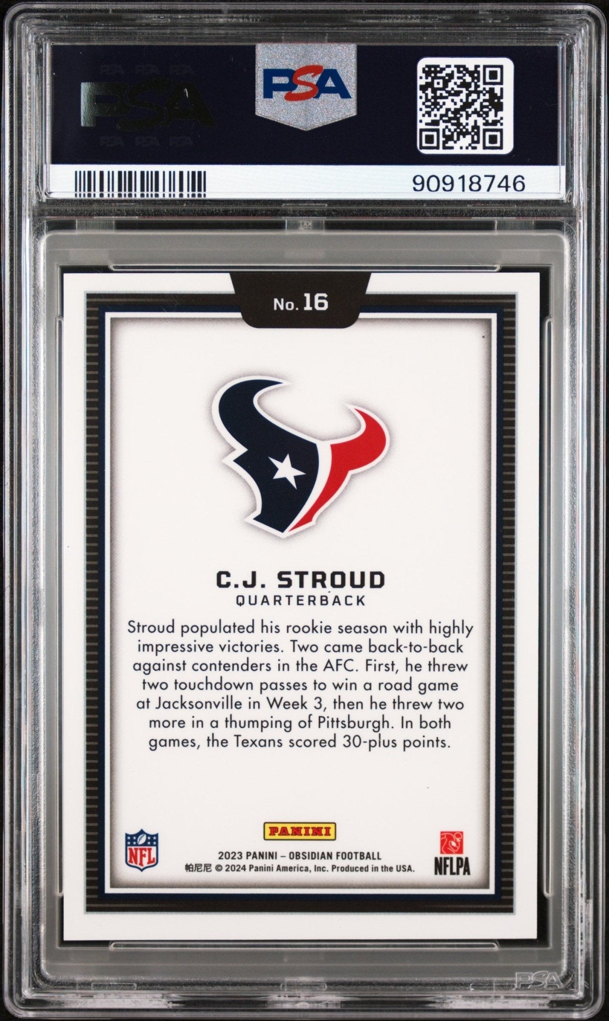 CJ Stroud 2023 Panini Obsidian Black Color Blast RC #16 PSA 10 - Collector Store LLC