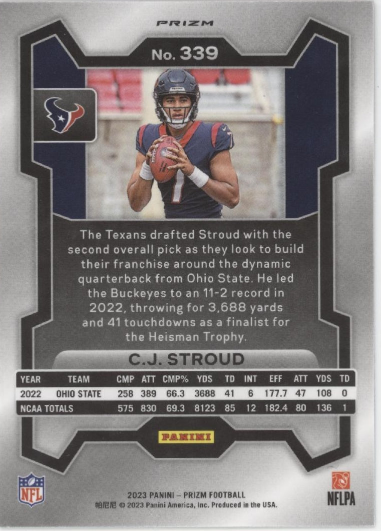 CJ Stroud 2023 Panini Prizm Red White & Blue Prizm RC #339 - Collector Store LLC