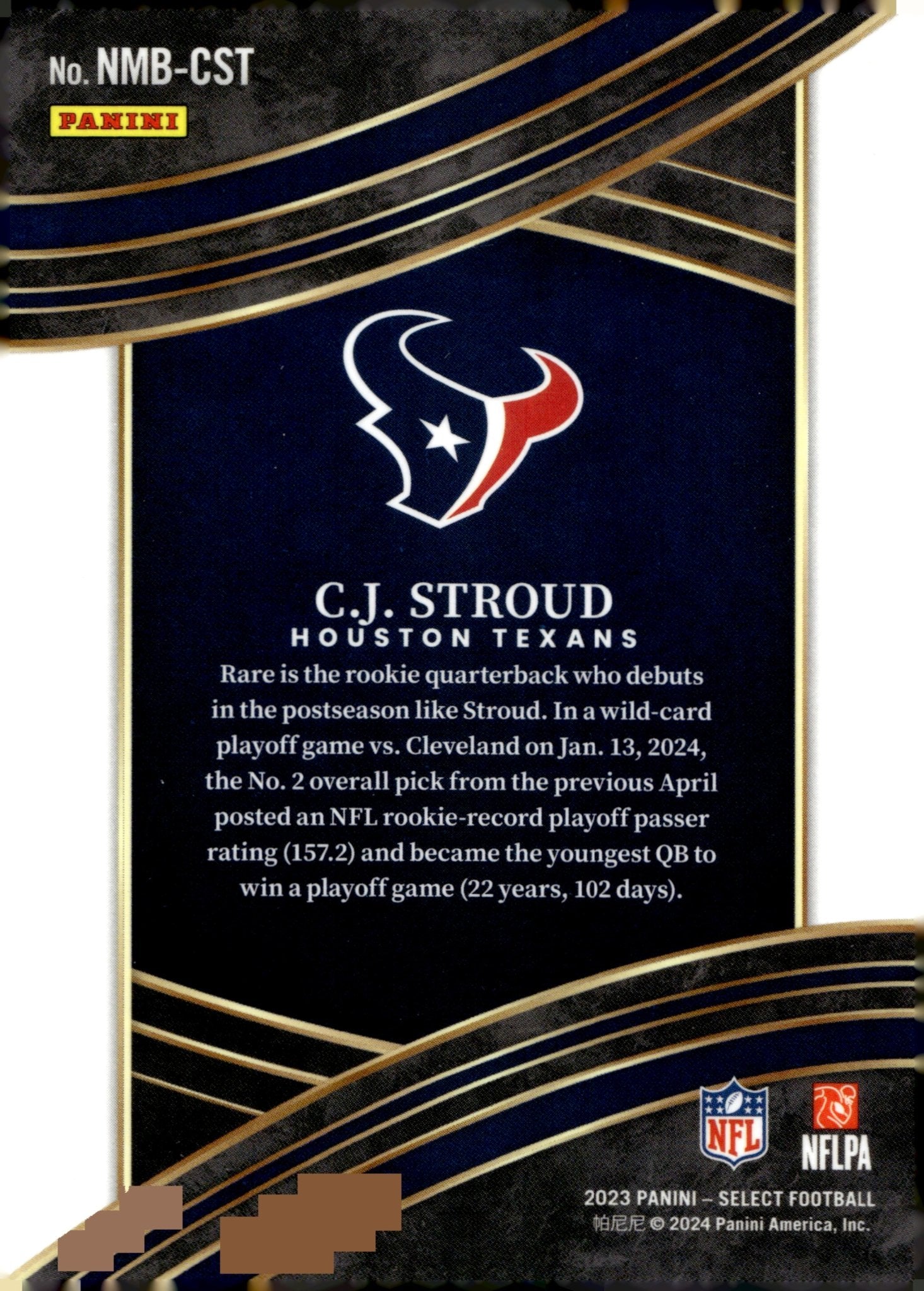 CJ Stroud 2023 Panini Select Numbers 7 RC #NMB - CST - Collector Store LLC