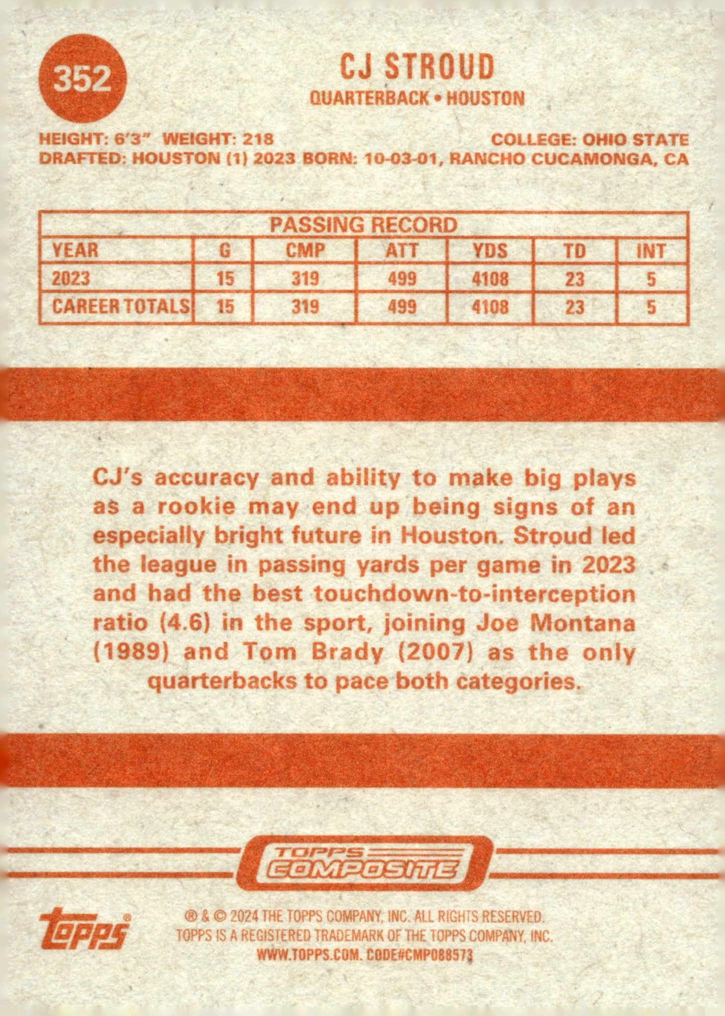 CJ Stroud 2023 Topps Composite Heritage RC #352 #1 - Collector Store LLC