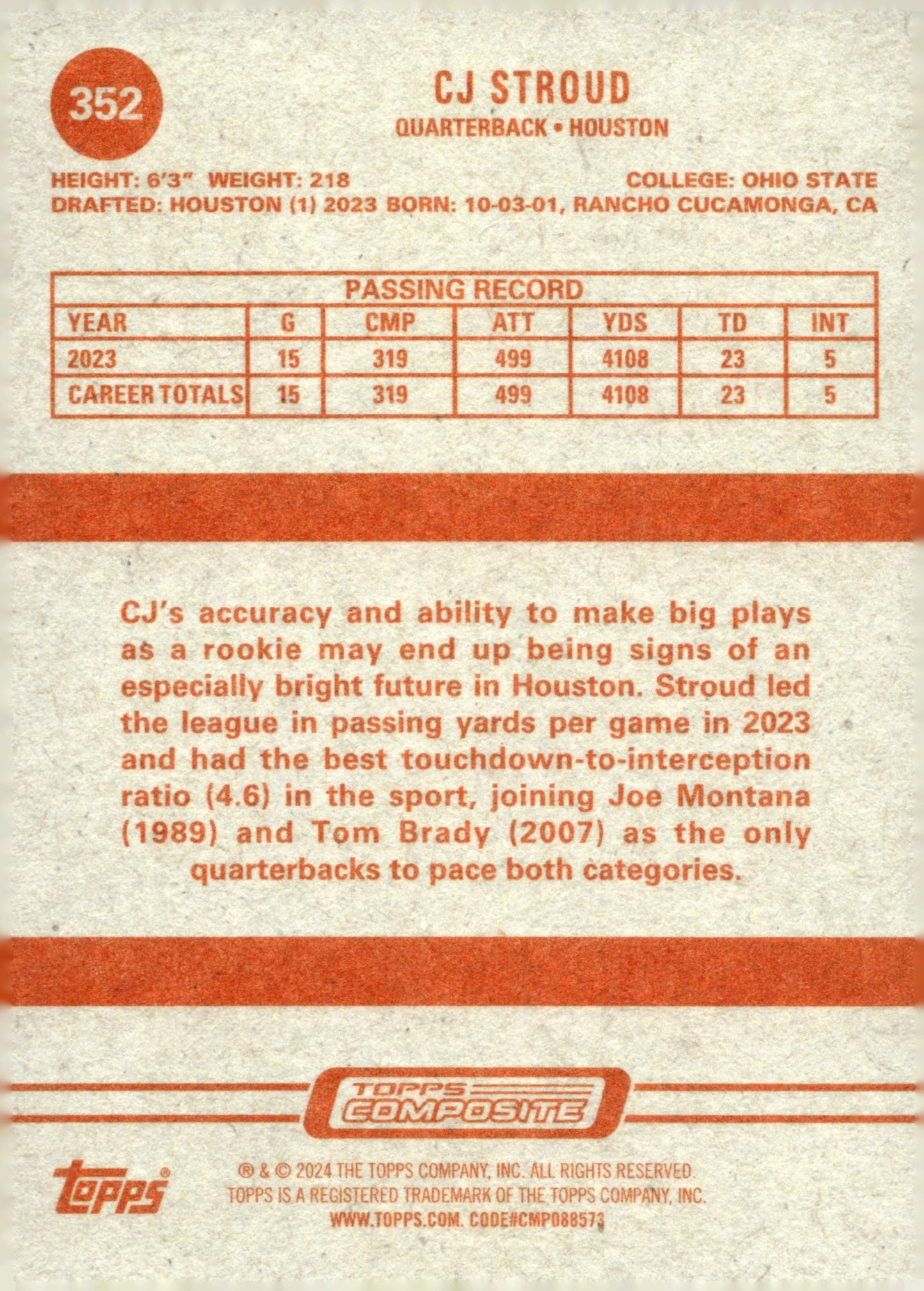 CJ Stroud 2023 Topps Composite Heritage RC #352 #2 - Collector Store LLC