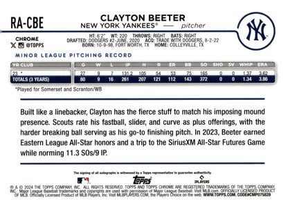 Clayton Beeter 2024 Topps Chrome RC Auto #RA - CBE - Collector Store LLC