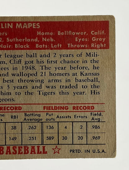 Cliff Mapes 1952 Topps #103 Detroit Tigers VG - Collector Store LLC