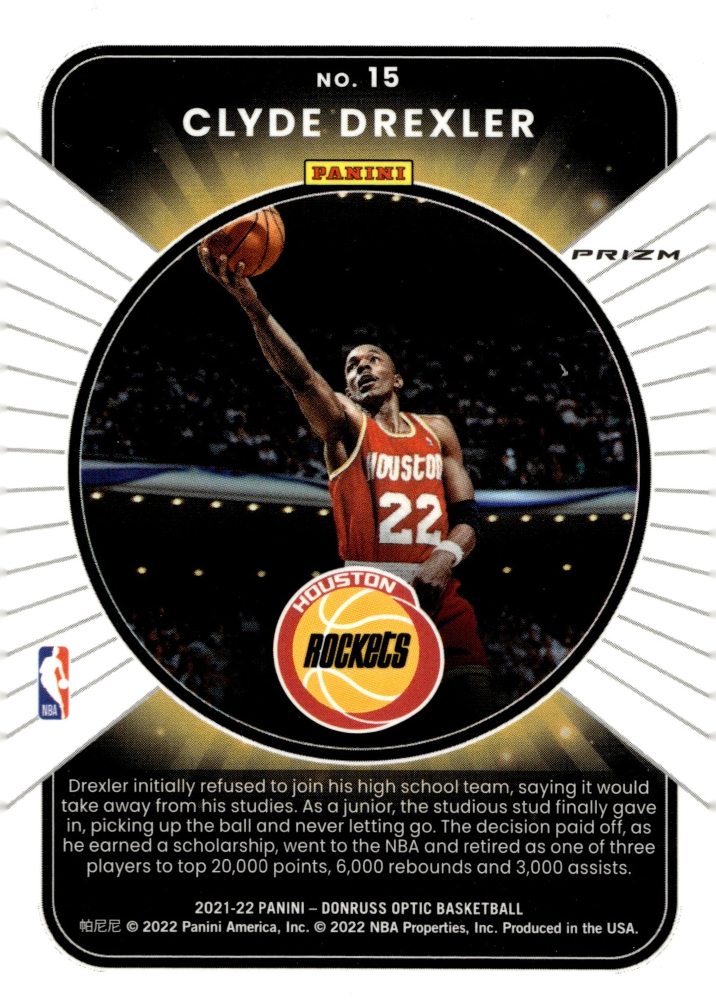 Clyde Drexler 2021 - 22 Panini Donruss Optic Winner Stays Purple Prizm #15 - Collector Store LLC