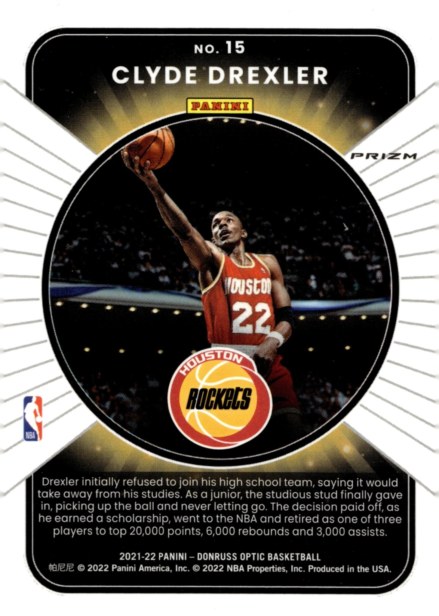 Clyde Drexler 2021 - 22 Panini Donruss Optic Winner Stays Purple Prizm #15 - Collector Store LLC