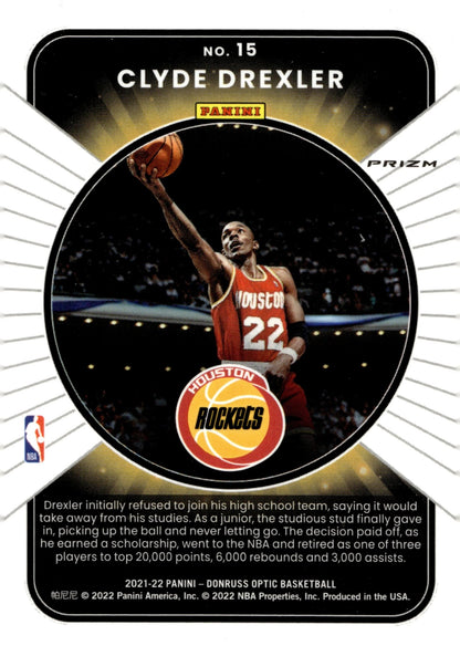 Clyde Drexler 2021 - 22 Panini Donruss Optic Winner Stays Purple Prizm #15 - Collector Store LLC