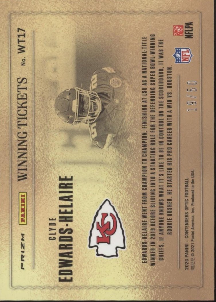 Clyde Edwards - Helaire 2020 Contenders Optic Winning Ticket Orange Prizm RC /50 - Collector Store LLC