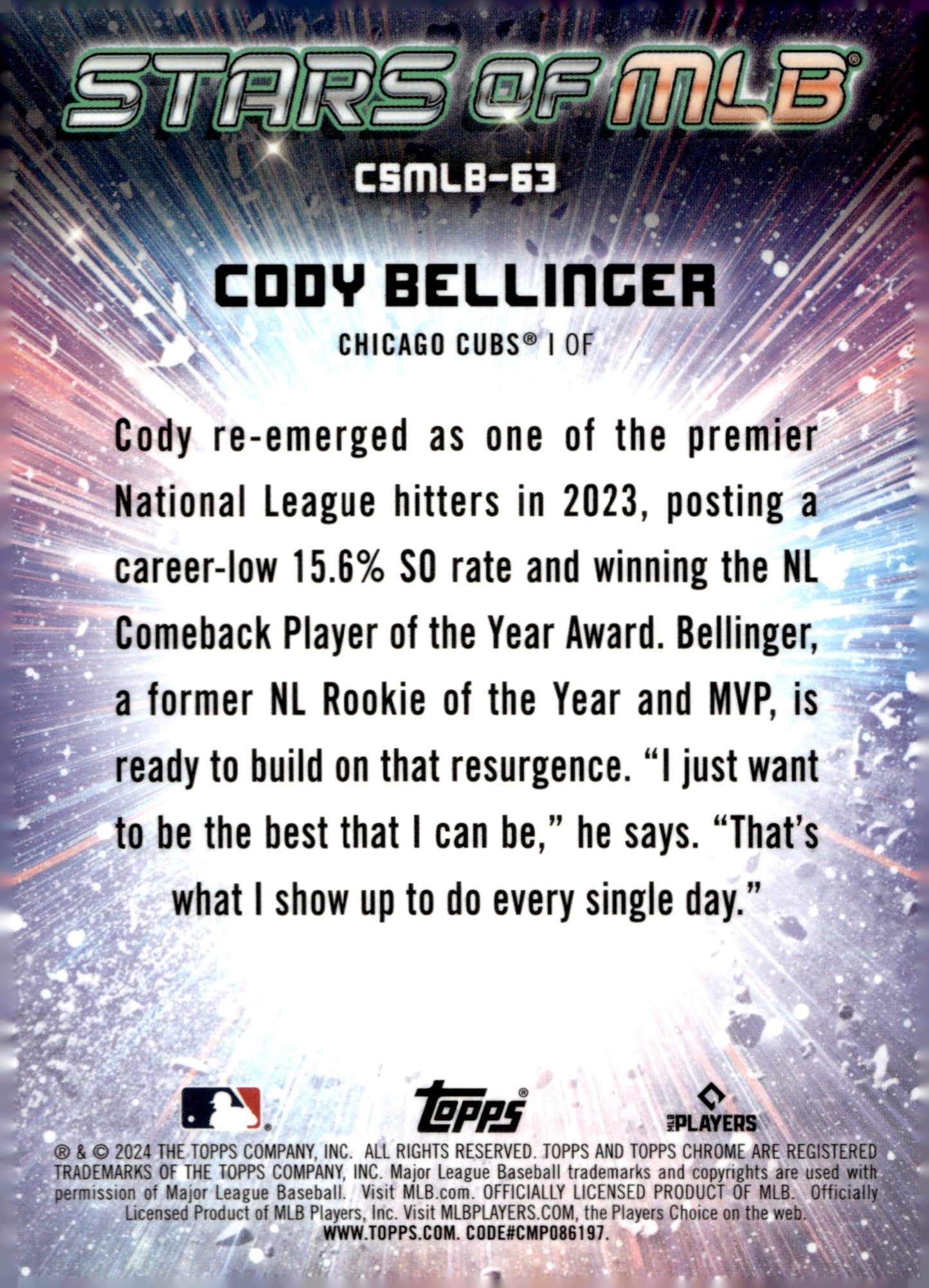 Cody Bellinger 2024 Topps Chrome Stars of the MLB Refractor #CSMLB - 63 - Collector Store LLC