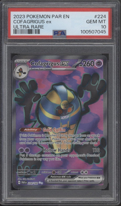 pokemon cofagrigus card Cofagrigus ex Pokemon Paradox Rift Ultra Rare #224 PSA 10