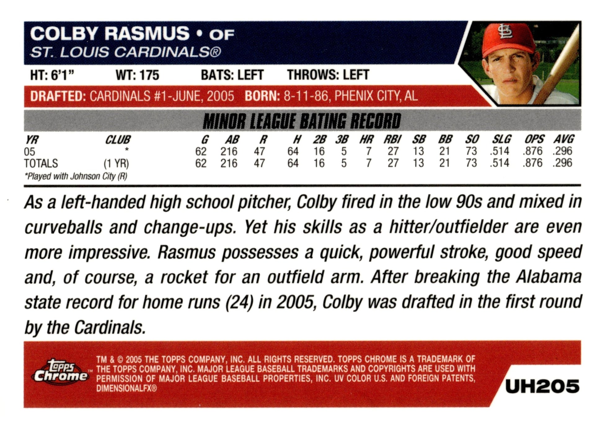 Colby Rasmus 2005 Topps Chrome Draft Pick UH205 - Collector Store LLC