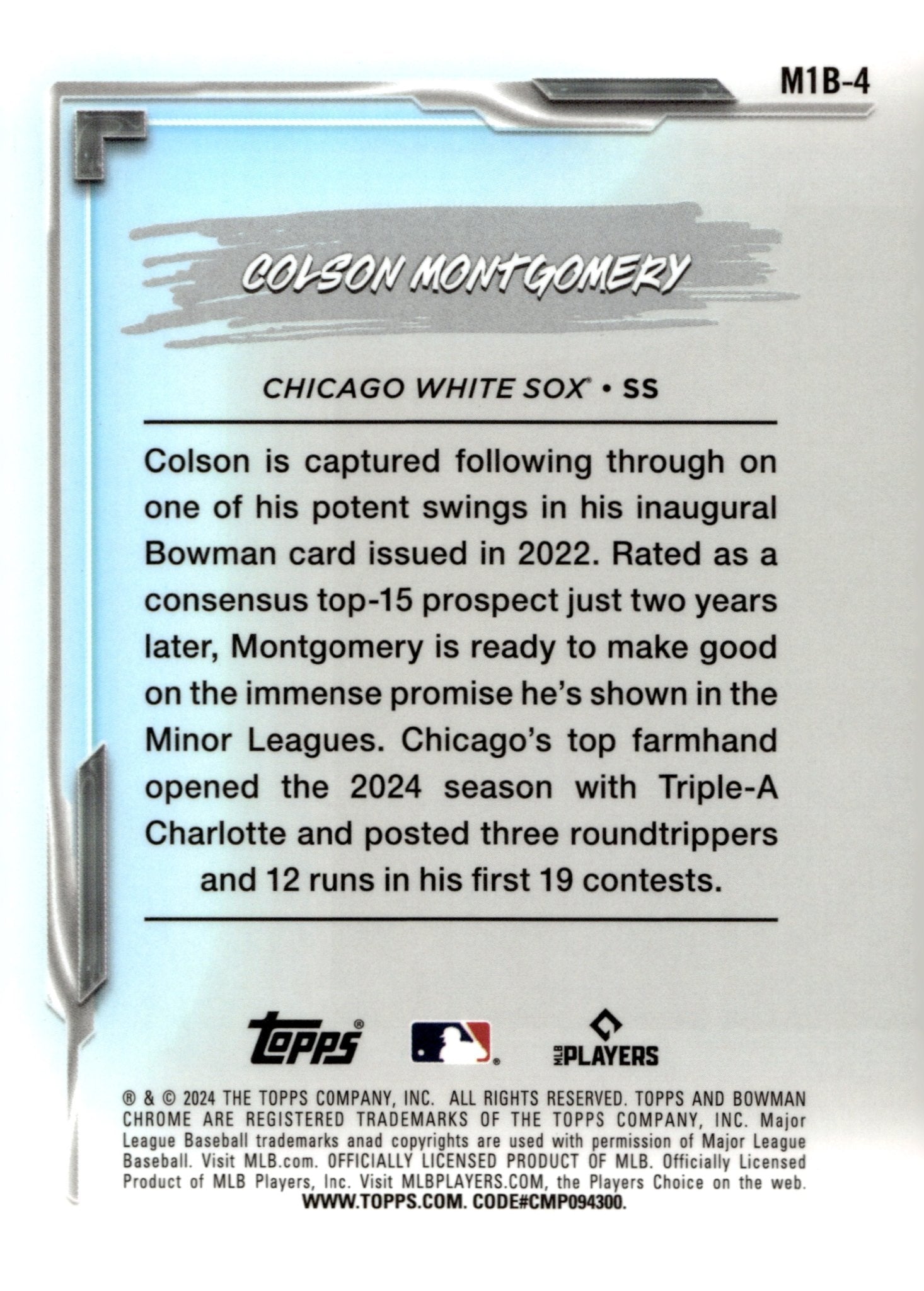 Colson Montgomery 2024 Bowman Chrome My 1st Bowman Mojo Refractor #M1B - 4 #1 - Collector Store LLC