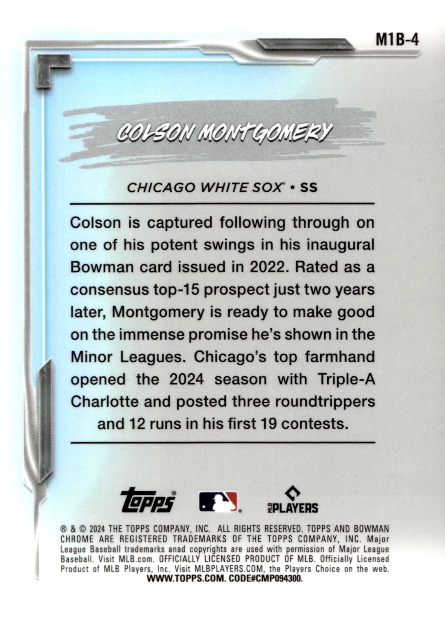 Colson Montgomery 2024 Bowman Chrome My 1st Bowman Mojo Refractor #M1B - 4 #2 - Collector Store LLC
