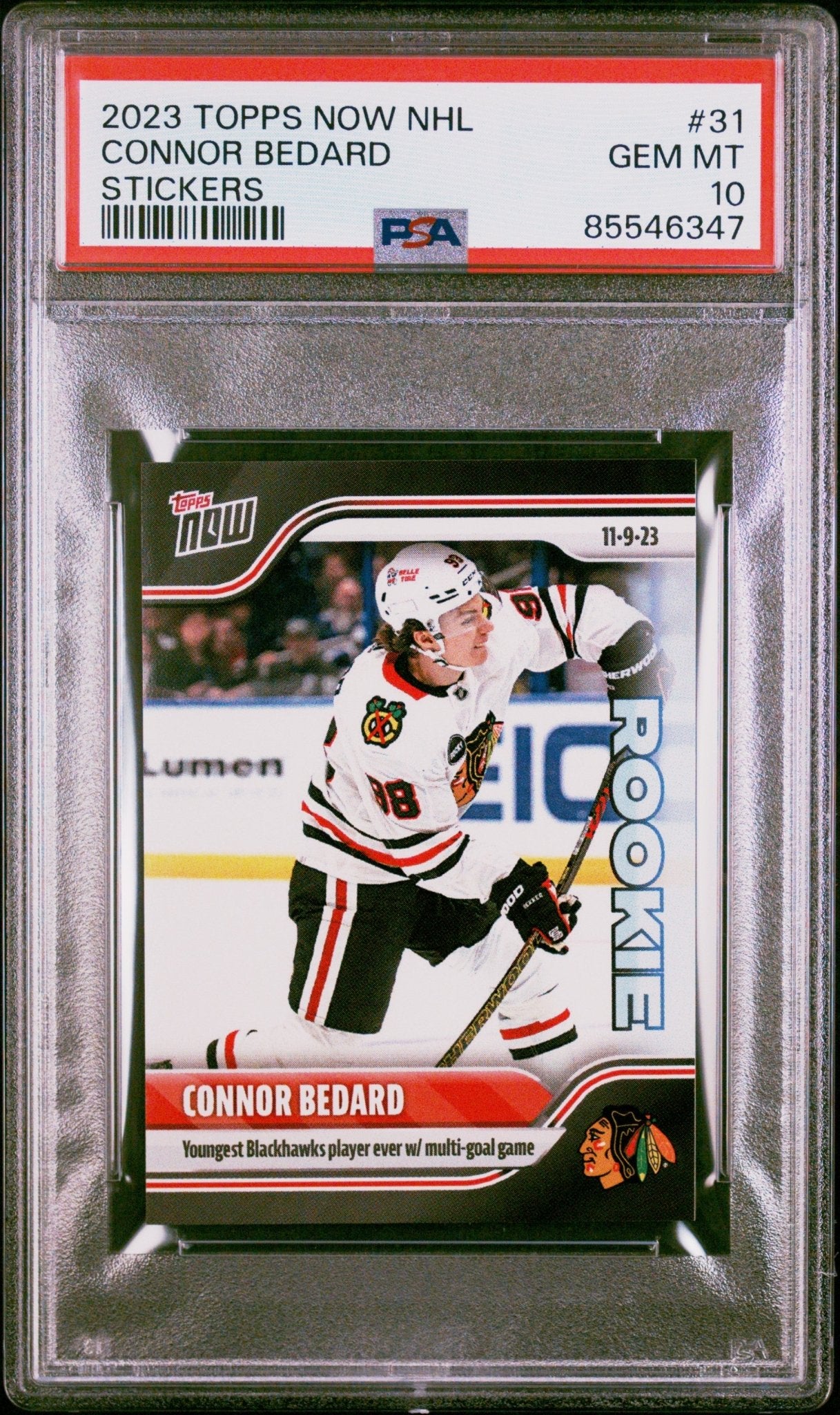 Connor Bedard 2023 Topps Now Stickers RC #31 PSA 10 - Collector Store LLC