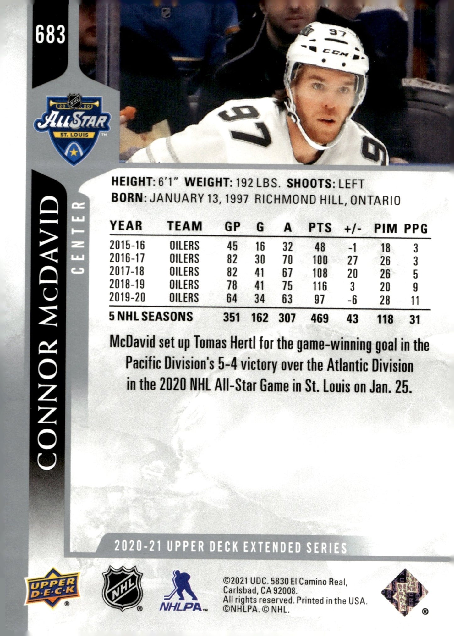 Connor McDavid 2020 - 21 Upper Deck Extended Series All Star #683 - Collector Store LLC