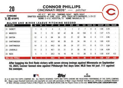 Connor Phillips 2024 Topps Chrome Fuchsia Refractor RC 20 - Collector Store LLC