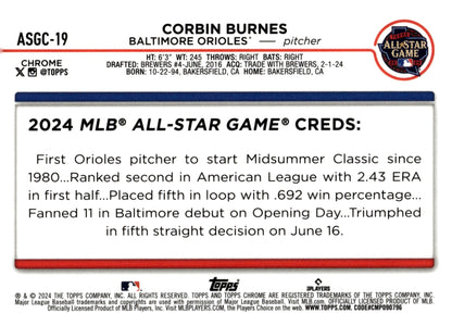Corbin Burnes 2024 Topps Chrome All Star Game Refractor ASGC - 19 - Collector Store LLC