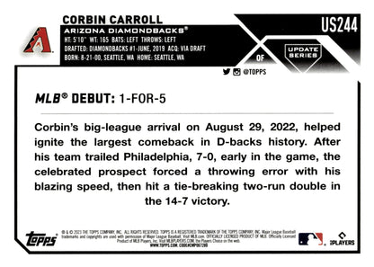 Corbin Carroll 2023 Topps Update Series RC US244 3 - Collector Store LLC