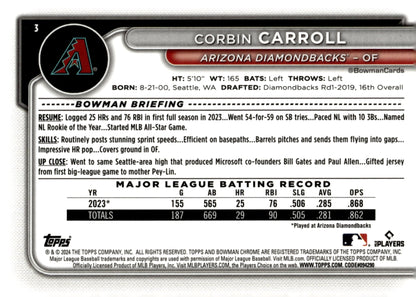 Corbin Carroll 2024 Bowman Chrome Mojo Refractor 3 3 - Collector Store LLC