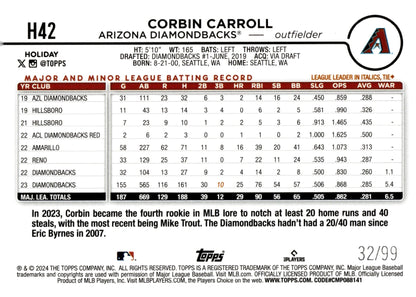 Corbin Carroll 2024 Topps Holiday Purple 32/99 #H42 - Collector Store LLC