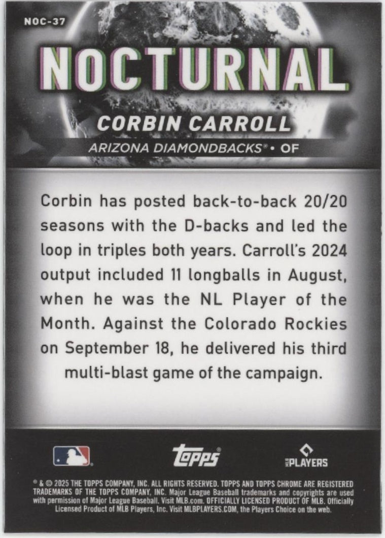 Corbin Carroll 2025 Topps Chrome Black Nocturnal Refractor NOC - 37 - Collector Store LLC