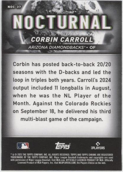 Corbin Carroll 2025 Topps Chrome Black Nocturnal Refractor NOC - 37 - Collector Store LLC