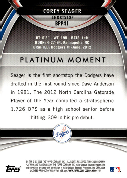 Corey Seager 2013 Bowman Platinum Moment Holo BPP41 1 - Collector Store LLC