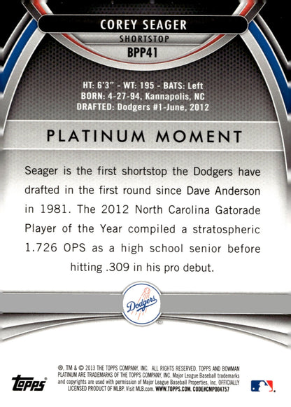 Corey Seager 2013 Bowman Platinum Moment Holo BPP41 2 - Collector Store LLC