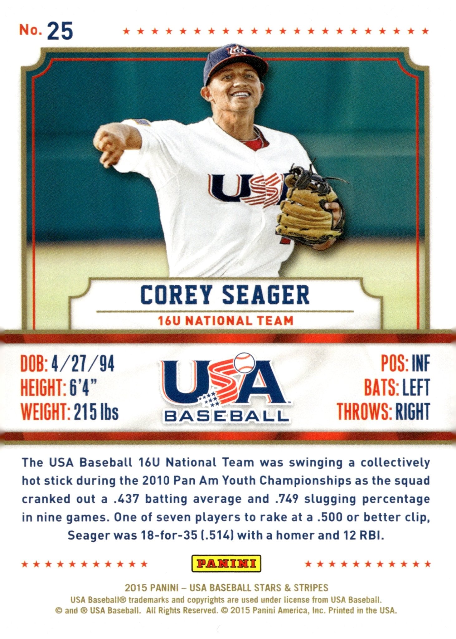 Corey Seager 2015 Panini USA Baseball Stars & Stripes 25 - Collector Store LLC