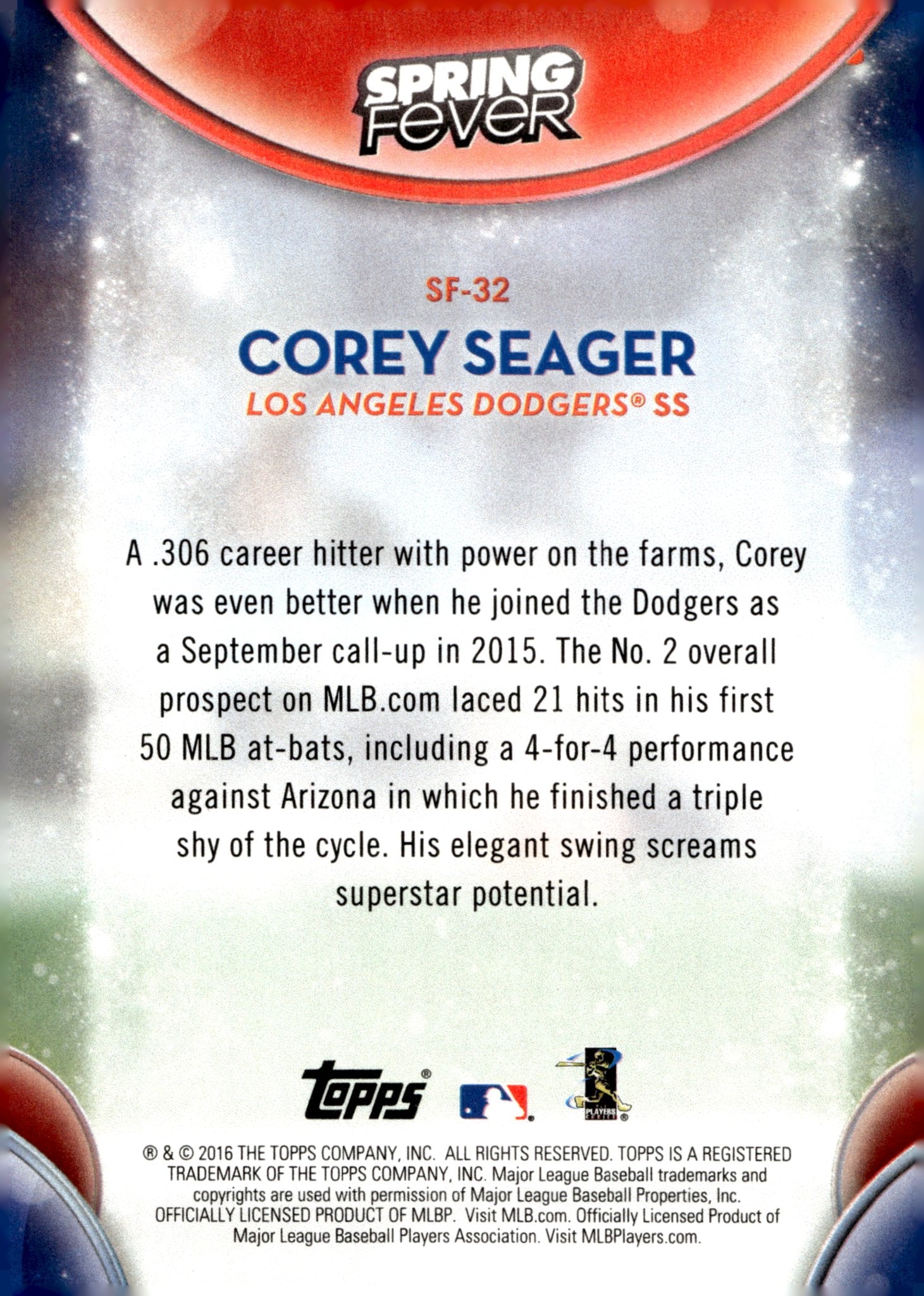Corey Seager 2016 Topps Spring Fever RC SF - 32 - Collector Store LLC