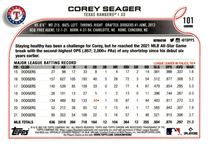 Corey Seager 2022 Topps Chrome Refractor 101 - Collector Store LLC