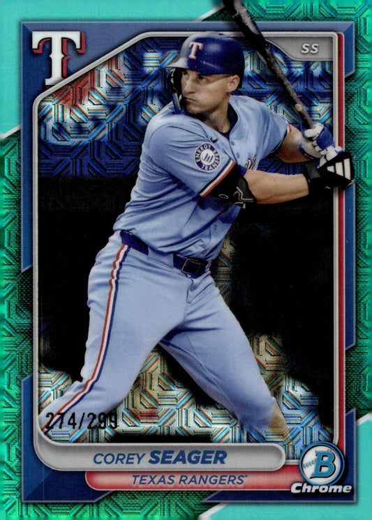 Corey Seager 2024 Bowman Chrome Aqua Mojo Refractor 274/299 #20 - Collector Store LLC