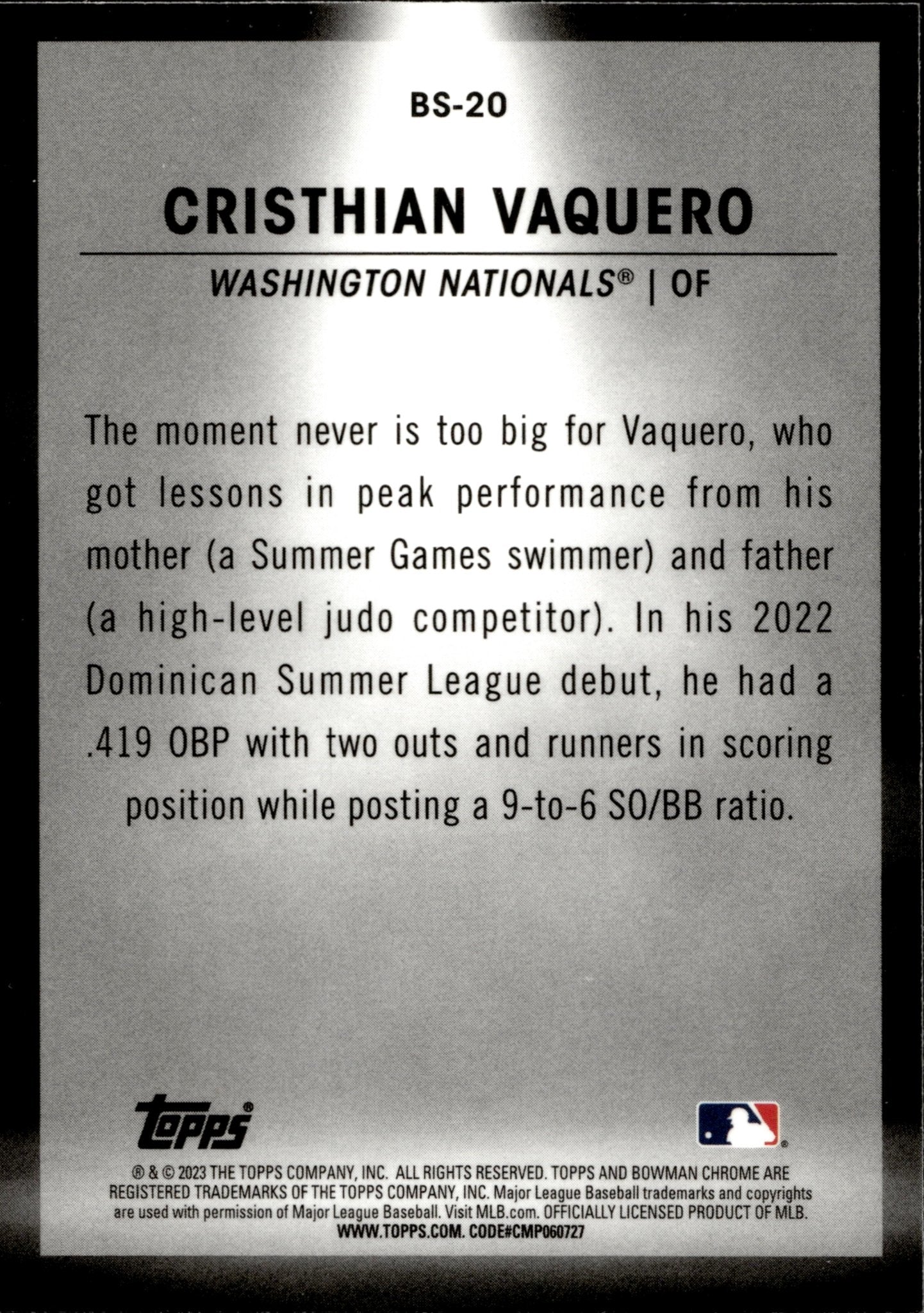 Cristhian Vaquero 2023 Bowman Chrome Spotlights Refractor BS - 20 - Collector Store LLC