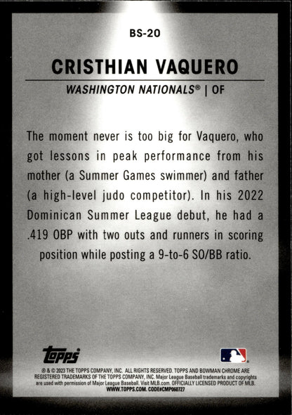 Cristhian Vaquero 2023 Bowman Chrome Spotlights Refractor BS - 20 - Collector Store LLC