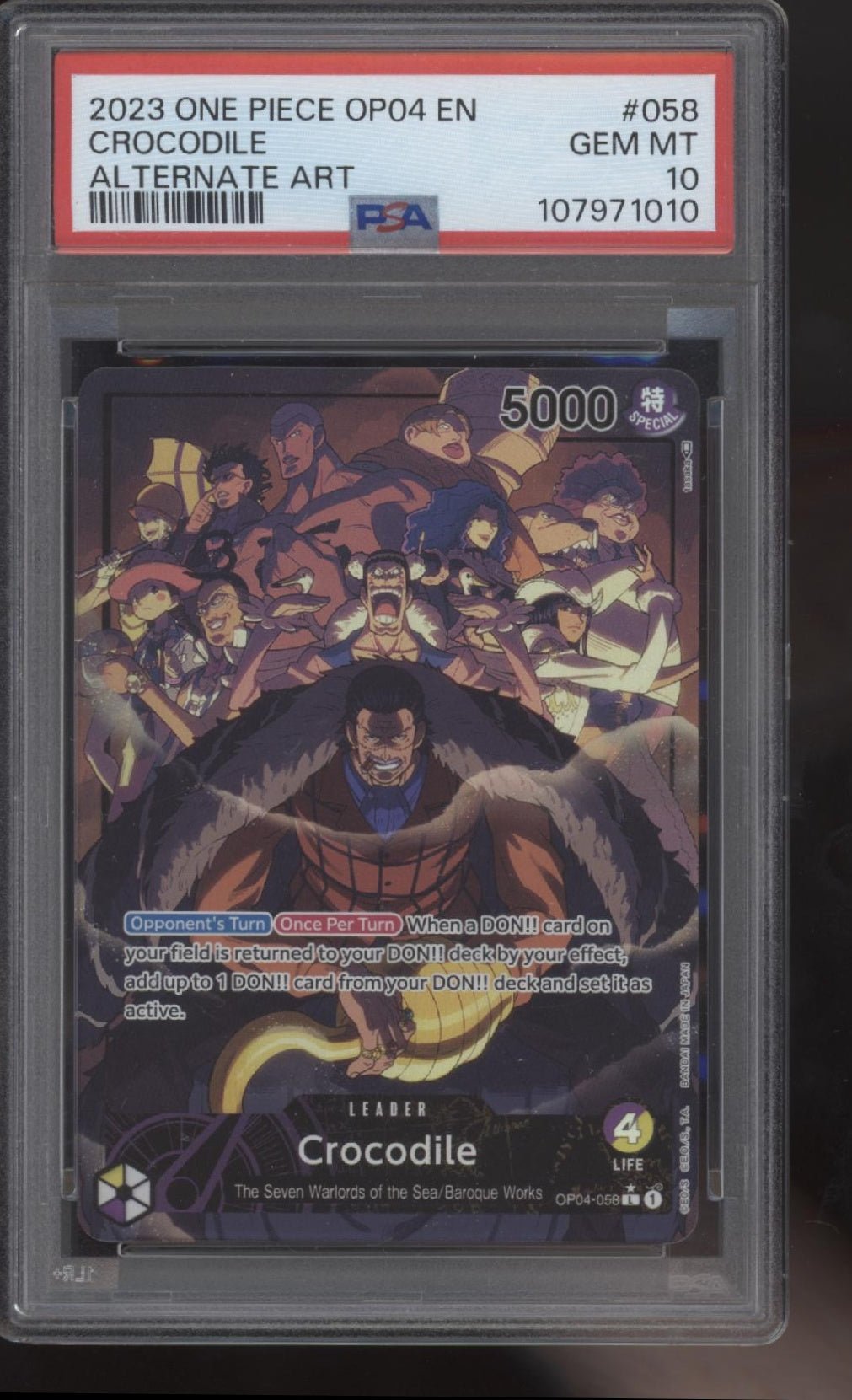 Crocodile One Piece Card Game Kingdoms of Intrigue Alternate Art 058 PSA 10 - Collector Store LLC