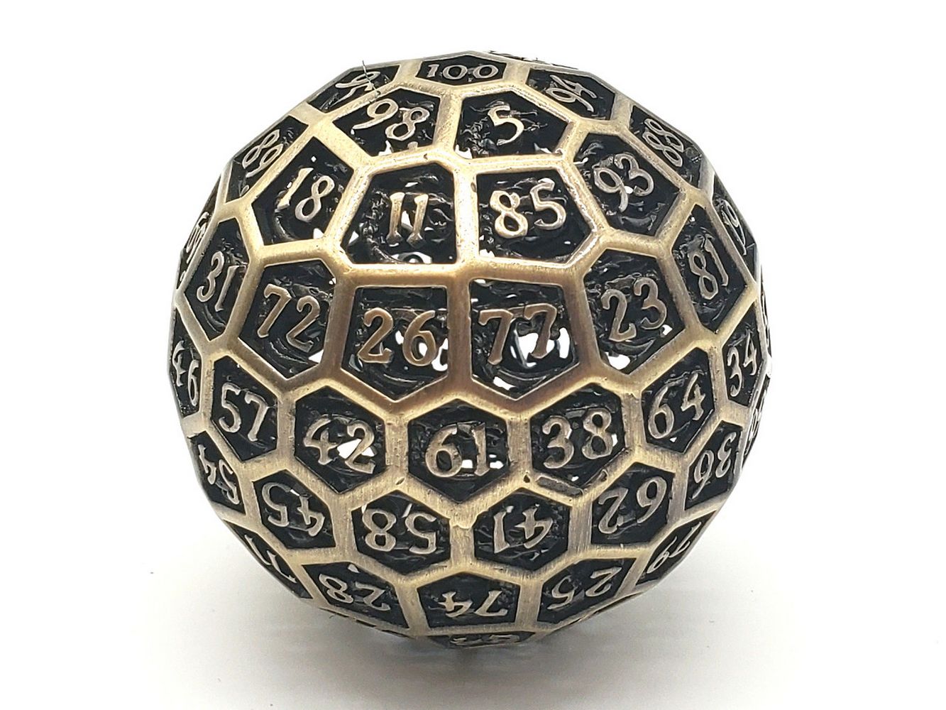 Old School Dice: Hollow Metal 50mm D100 Dragon's Head - Ancient Gold