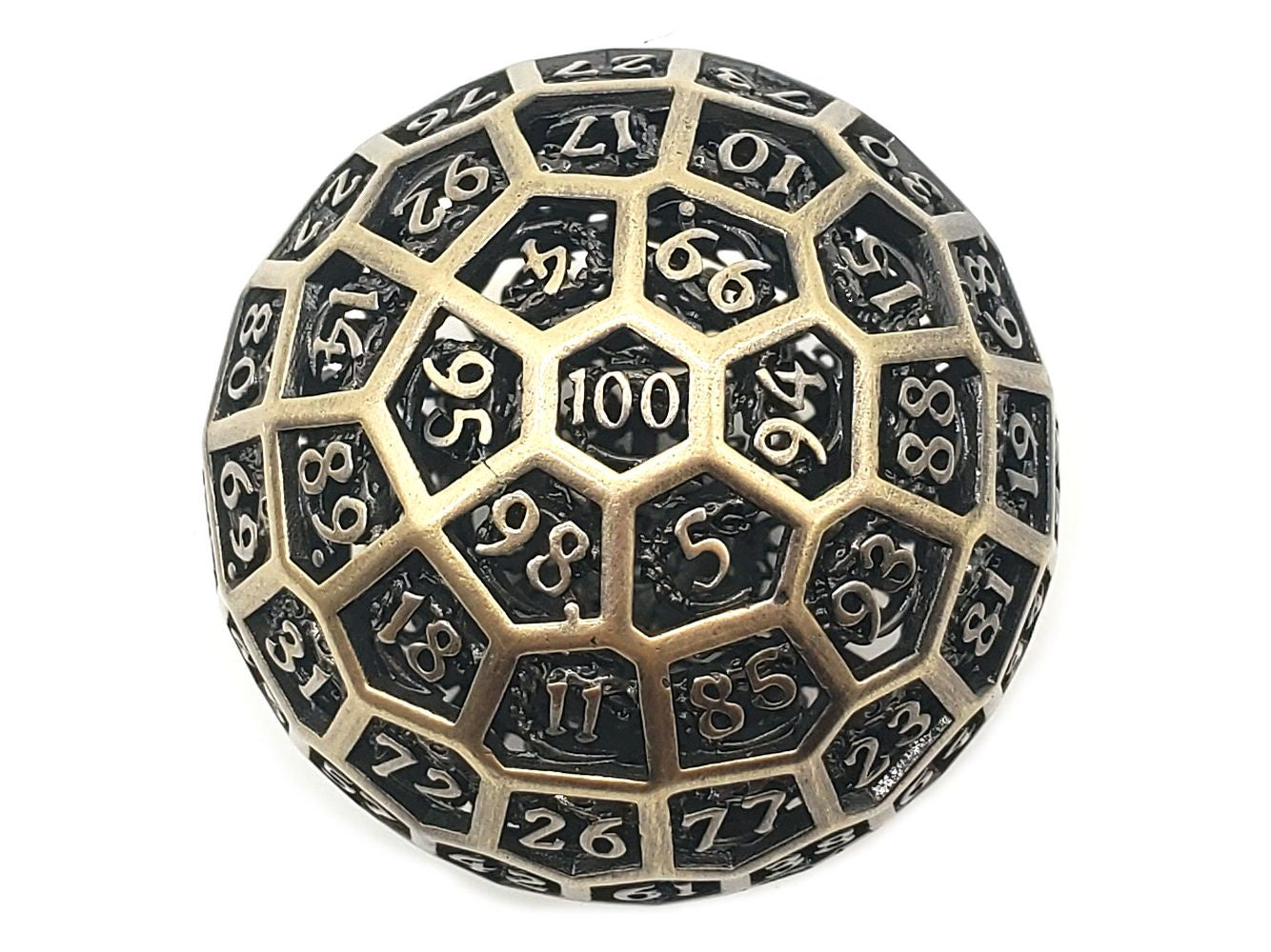 Old School Dice: Hollow Metal 50mm D100 Dragon's Head - Ancient Gold