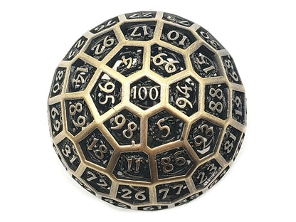 Old School Dice: Hollow Metal 50mm D100 Dragon's Head - Ancient Gold