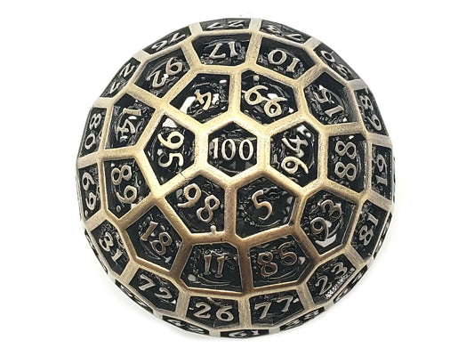 Old School Dice: Hollow Metal 50mm D100 Dragon's Head - Ancient Gold