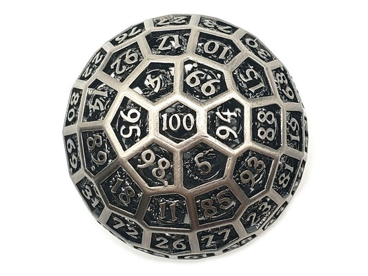 Old School Dice: Hollow Metal 50mm D100 Dragon's Head - Ancient Silver