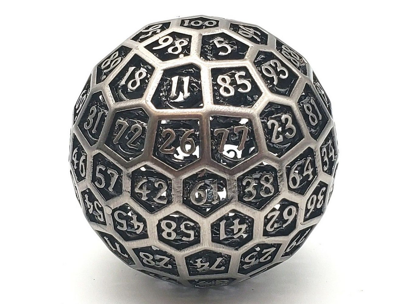 Old School Dice: Hollow Metal 50mm D100 Dragon's Head - Ancient Silver