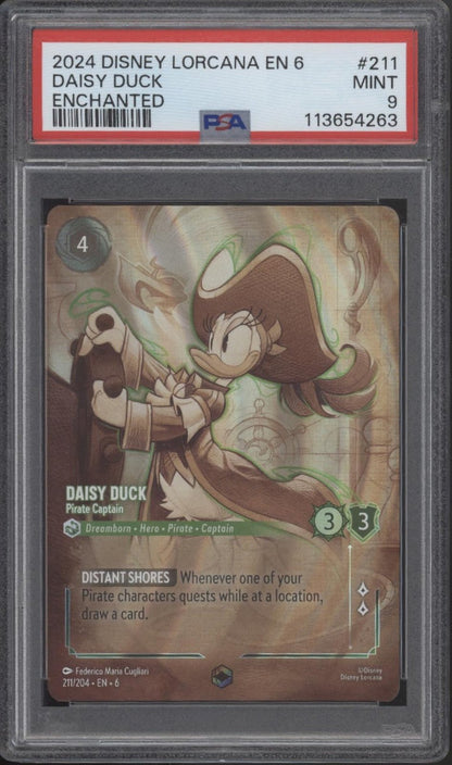 Daisy Duck Pirate Captain Disney Lorcana Azurite Sea Enchanted 211 PSA 9 - Collector Store LLC