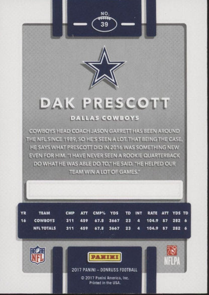 Dak Prescott 2017 Panini Donruss Press Proof 050/100 #39 - Collector Store LLC