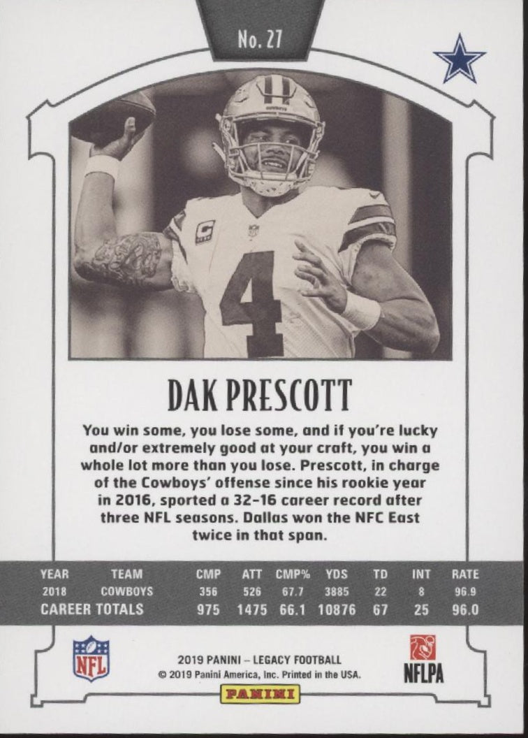 Dak Prescott 2019 Panini Legacy Blue 15/50 #27 - Collector Store LLC