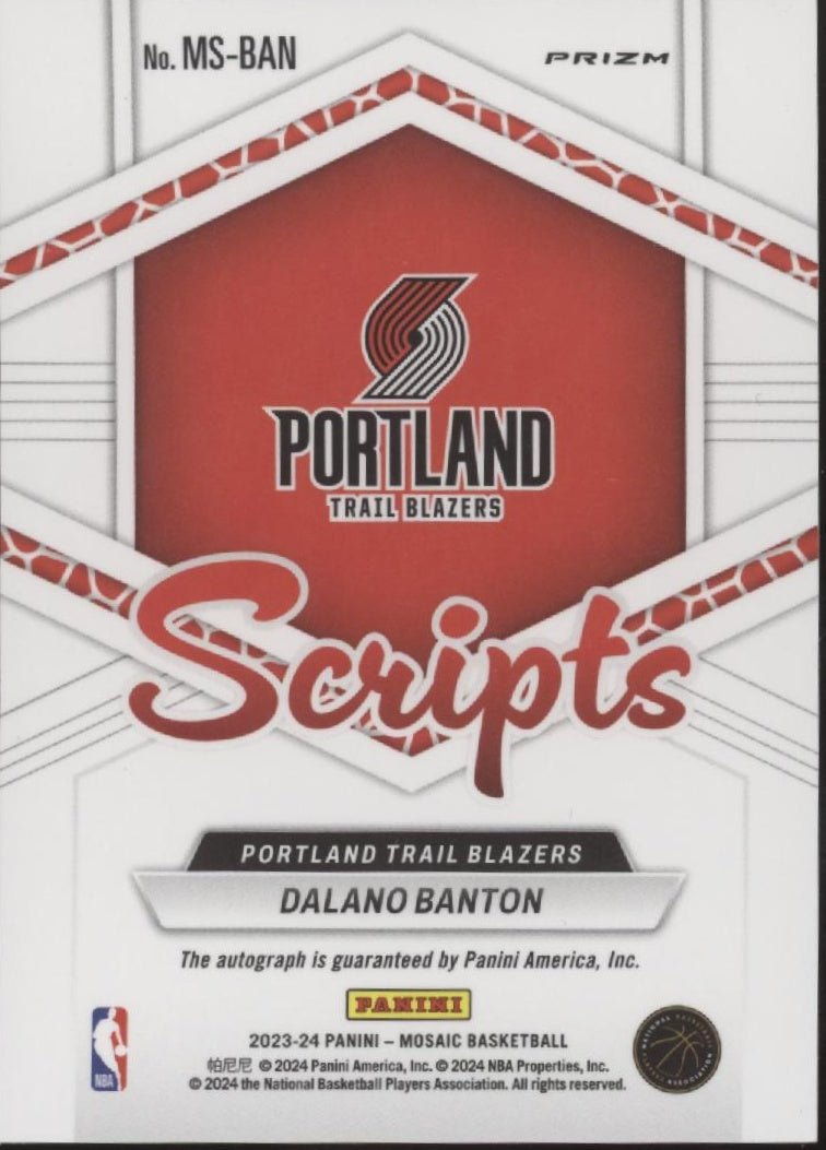 Dalano Banton 2023 - 24 Panini Mosaic Scripts Prizm Auto #MS - BAN - Collector Store LLC