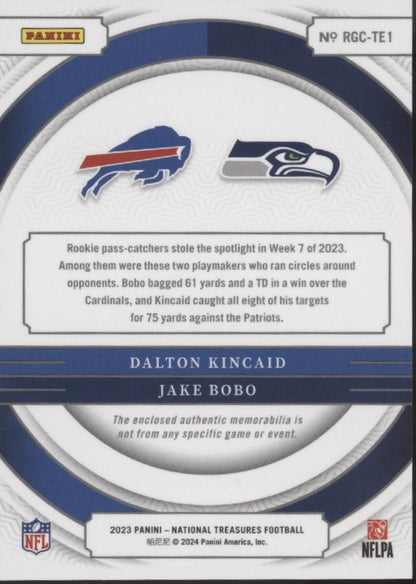 Dalton Kincaid / Jake Bobo 2023 Panini National Treasures NFL Gear Swatch RC /49 - Collector Store LLC