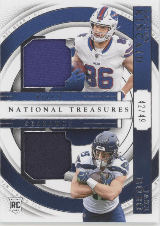 Dalton Kincaid / Jake Bobo 2023 Panini National Treasures NFL Gear Swatch RC /49 - Collector Store LLC