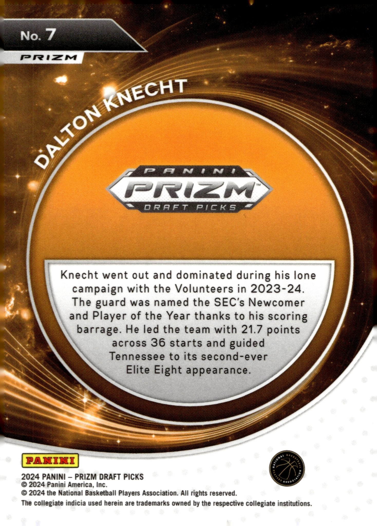 Dalton Knecht 2024 Panini Prizm Draft Picks Student Orientation Prizm RC #7 - Collector Store LLC