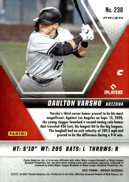 Dalton Varsho 2021 Panini Mosaic Green Prizm RC 238 - Collector Store LLC