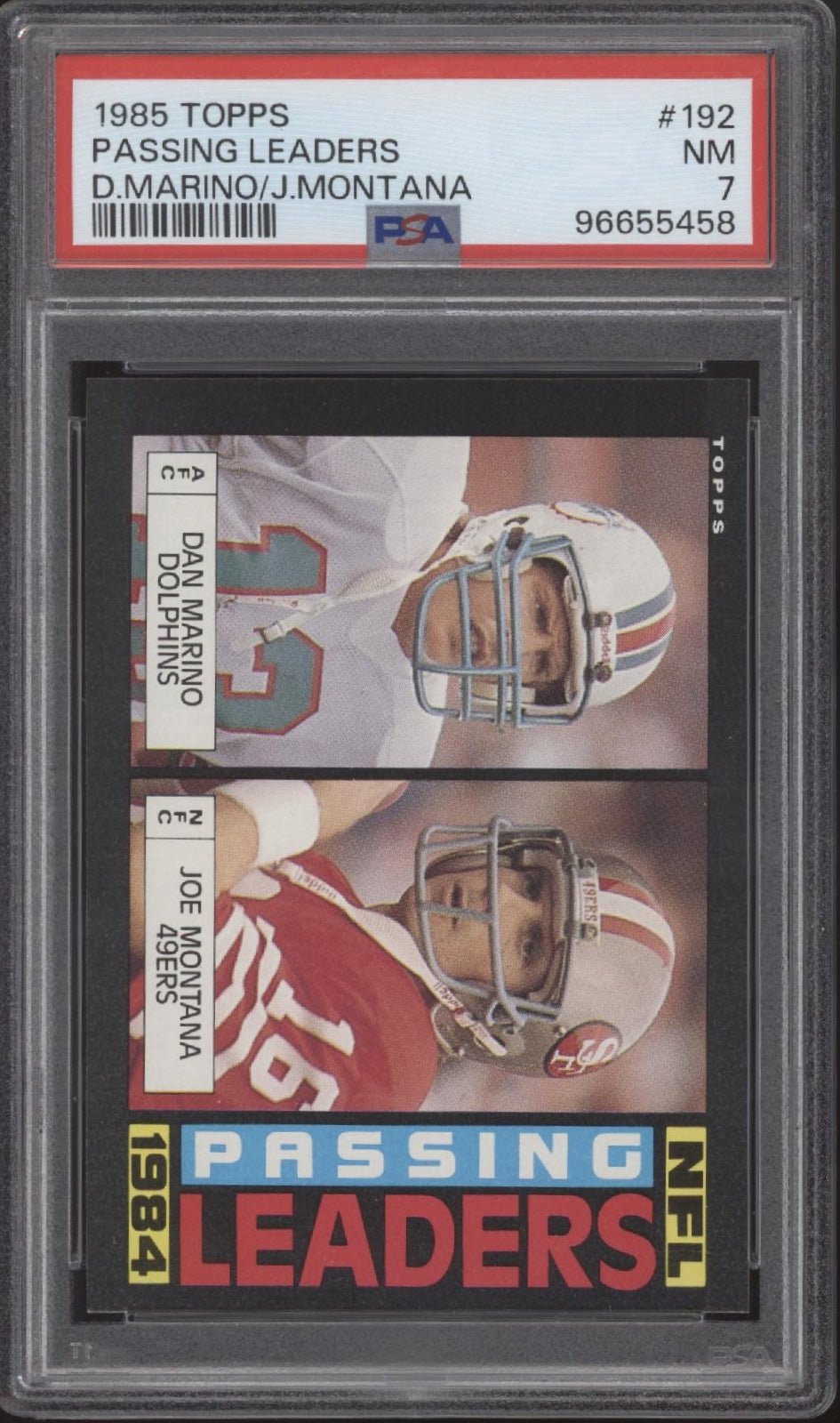 Dan Marino / Joe Montana 1985 Topps Passing Leaders #192 PSA 7 - Collector Store LLC