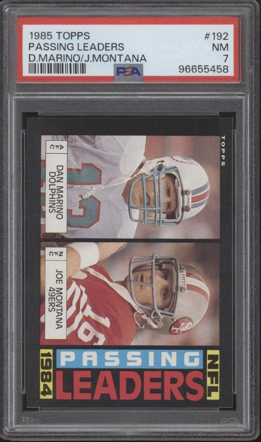 Dan Marino / Joe Montana 1985 Topps Passing Leaders #192 PSA 7 - Collector Store LLC